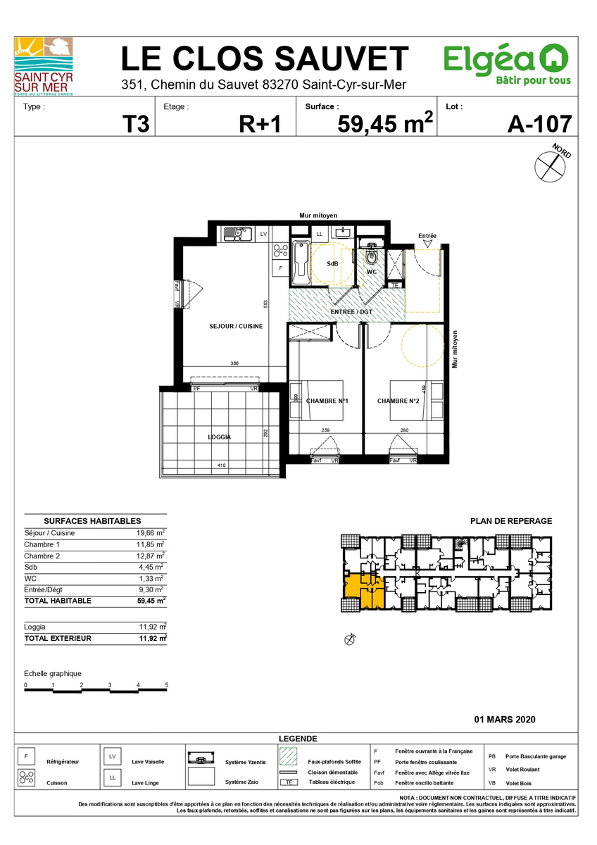 Vente appartement 3 pièces 59,45 m2