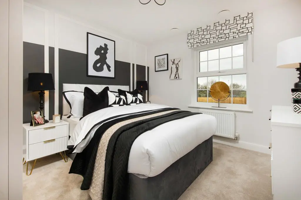 Double bedroom with black and white decor