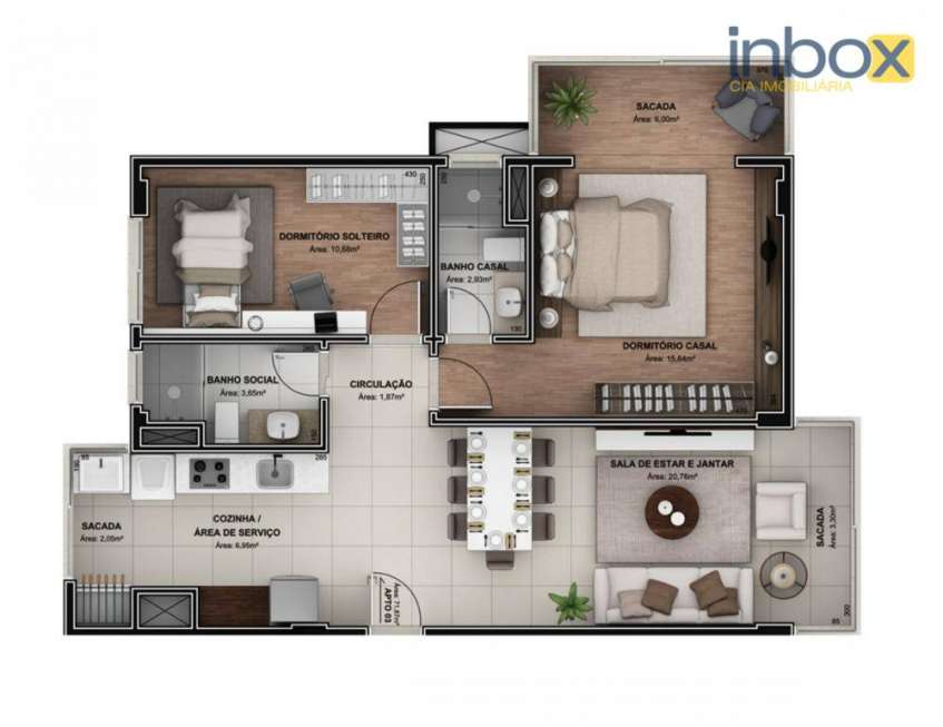 Apartamento com 2 Quartos para Alugar, 84 m² por R$ 1.300/Mês Humaitá, Bento Gonçalves - RS