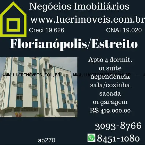 Apartamento com 4 Quartos à Venda, 109 m² por R$ 403.000 Avenida Santa Catarina - Estreito, Florianópolis - SC