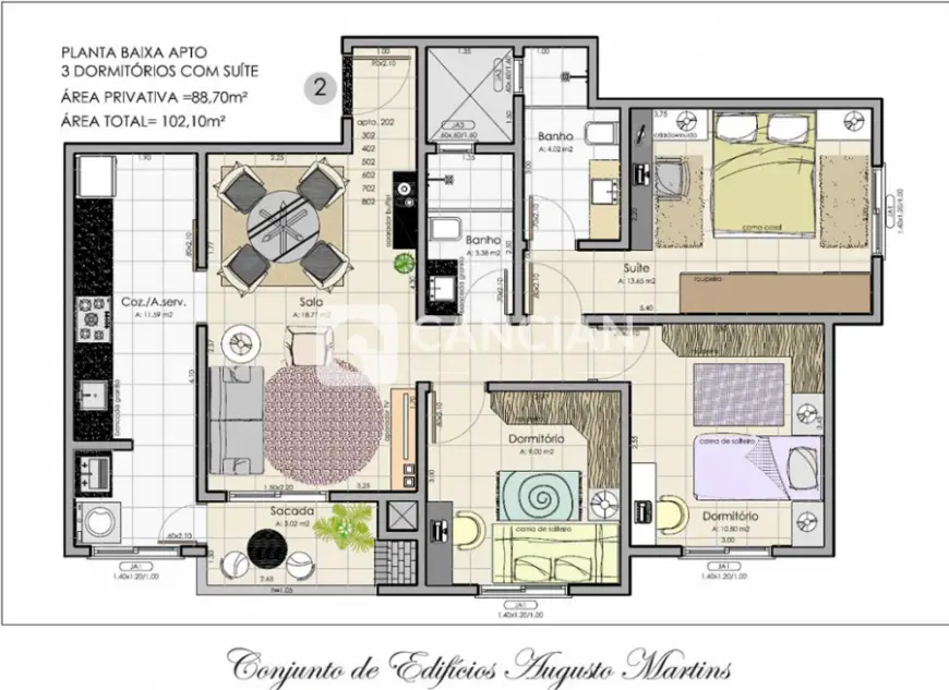 Apartamento com 3 Quartos à Venda, 88 m² por R$ 388.300 Rua Carlos Uhr - Uglione, Santa Maria - RS