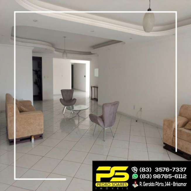 Apartamento com 4 Quartos para Alugar, 285 m² por R$ 3.800/Mês Cabo Branco, João Pessoa - PB