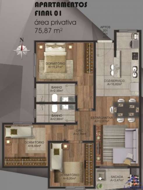 Apartamento com 3 Quartos à Venda, 75 m² por R$ 220.000 Osvaldo Sacchet - Nossa Sra. das Graças, Caxias do Sul - RS