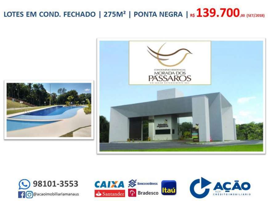 Lote/Terreno à Venda, 275 m² por R$ 139.700 Alameda Carlota Bonfim - Ponta Negra, Manaus - AM