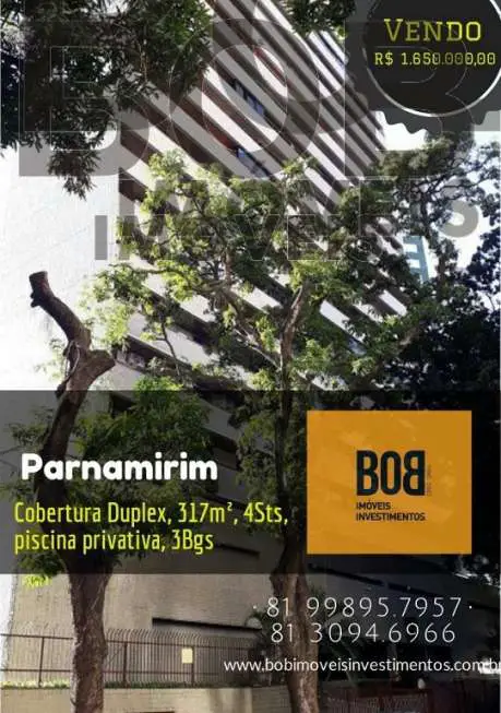 Cobertura com 4 Quartos à Venda, 317 m² por R$ 1.650.000 Rua Estrela do Mar - Parnamirim, Recife - PE