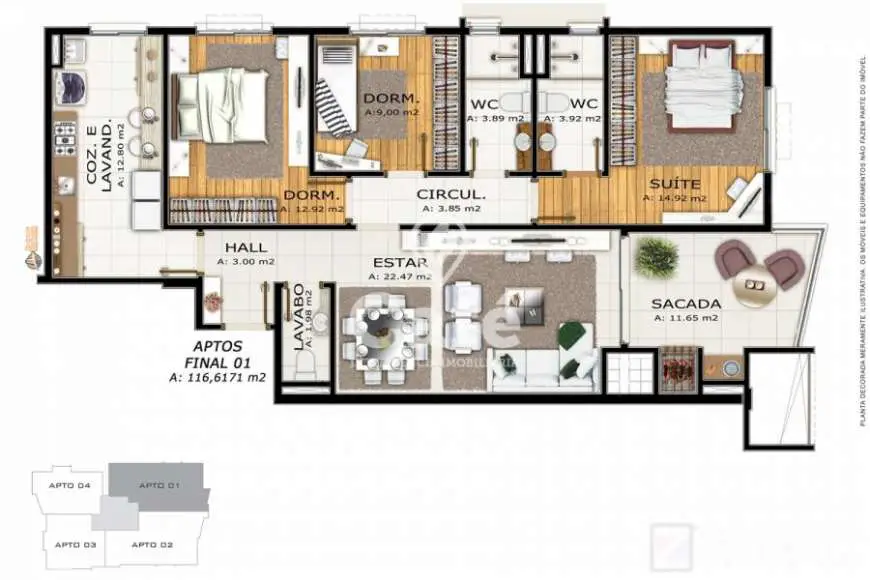 Apartamento com 3 Quartos à Venda, 116 m² por R$ 628.480 Nossa Senhora de Lourdes, Santa Maria - RS