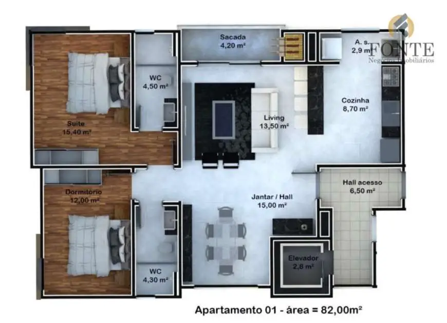 Apartamento com 2 Quartos à Venda, 87 m² por R$ 320.000 Rua Coronel Córdova - Centro, Lages - SC