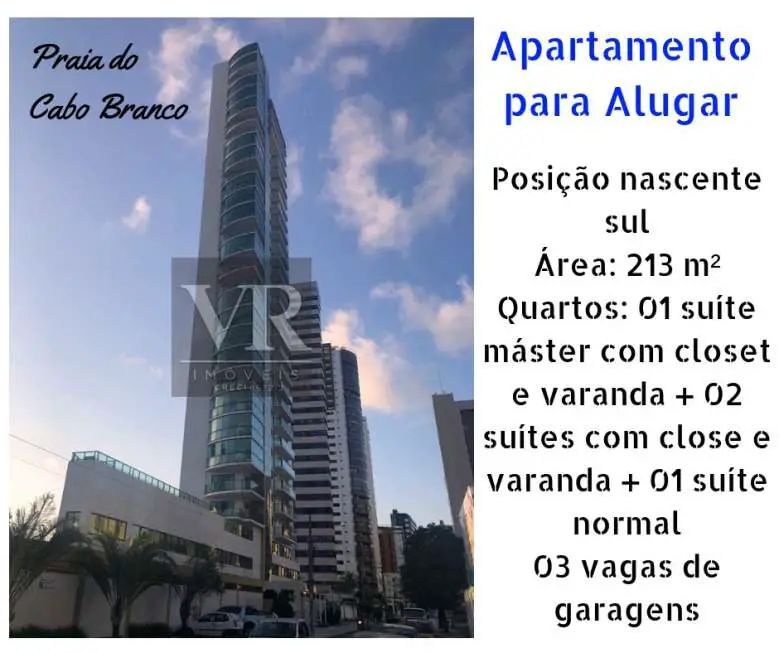 Apartamento com 5 Quartos para Alugar, 213 m² por R$ 2.800/Mês Rua Paulino Pinto - Cabo Branco, João Pessoa - PB