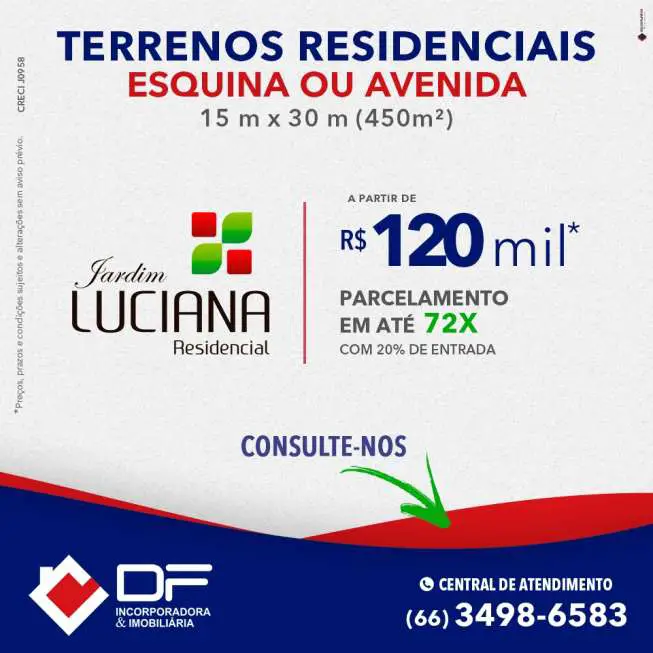 Lote/Terreno à Venda, 450 m² por R$ 120.000 Avenida Florianópolis - Luciana, Primavera do Leste - MT