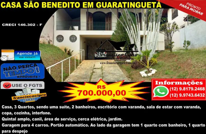 Sobrado com 3 Quartos à Venda, 184 m² por R$ 700.000 São Benedito, Guaratinguetá - SP