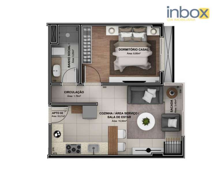 Apartamento com 1 Quarto para Alugar, 37 m² por R$ 800/Mês Humaitá, Bento Gonçalves - RS