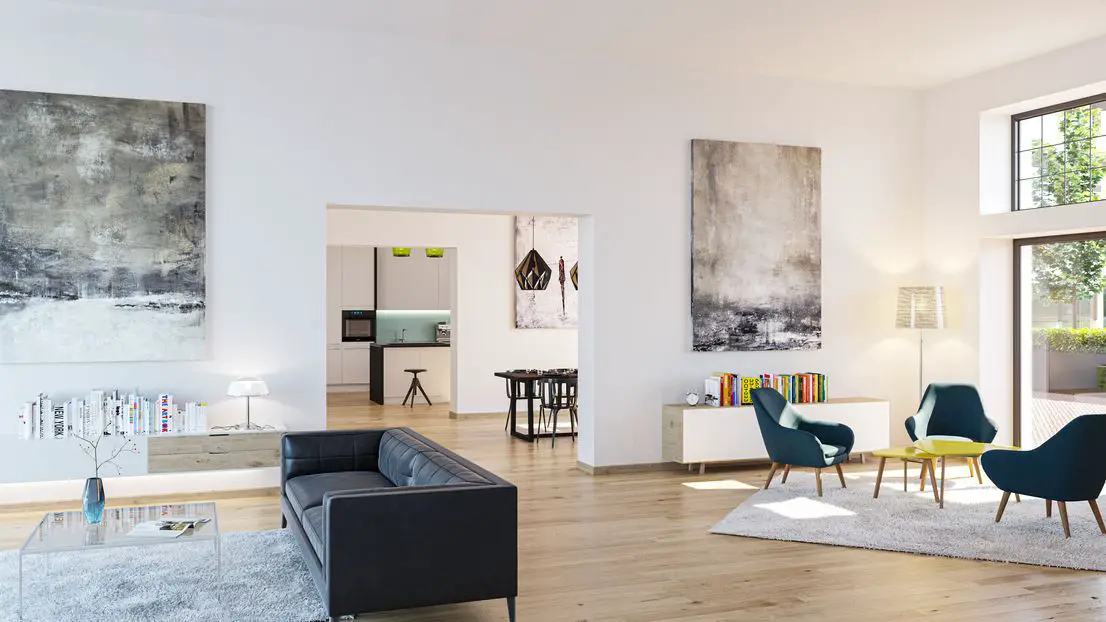 Wohnzimmer -- Wohnen und Arbeiten - exklusiver denkmalgeschützter Risalit im Hofgarten Karree