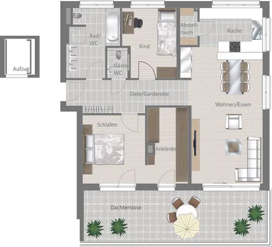  -- Erstbezug: Komfortable 3,5 Zimmer Wohnung mit herrlicher Dachterrasse und hochwertiger Einbauküche