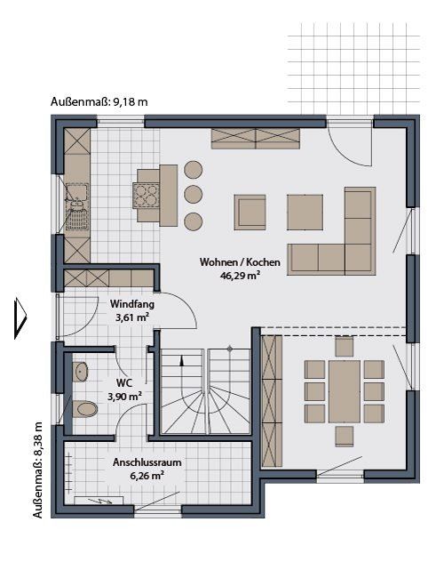 Grundriss Erdgeschos -- Effizientes Traumhaus + Grundstück ! Schwabenhaus macht Ihren Traum vom Hausbau wahr !!!