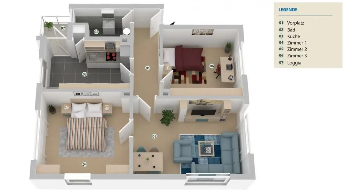 3D Grundriss -- ** Perfekt geschnittene Wohnung zum Top Preis **
