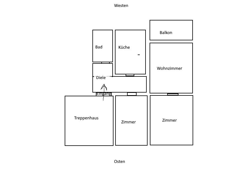 Grundriss Etagenwohnung recht -- Gepflegte Wohnung mit drei Zimmern und Balkon in Krefeld