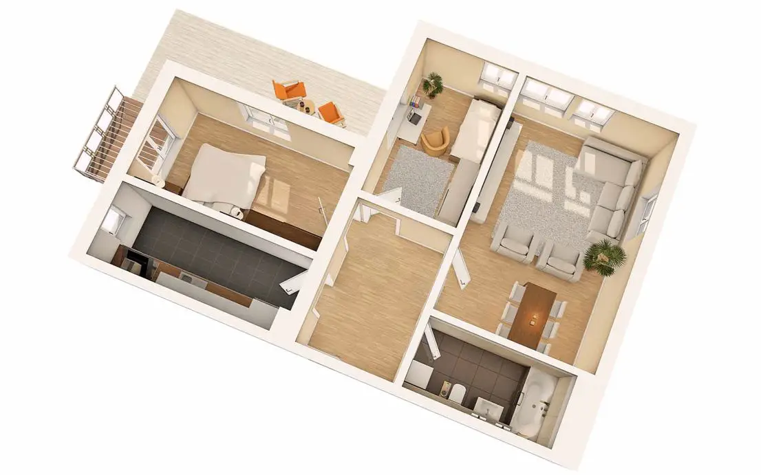 Grundriss -- Wunderschöne 3-Raum-Wohnung mit Einbauküche u. Terrasse im Mühlenviertel!