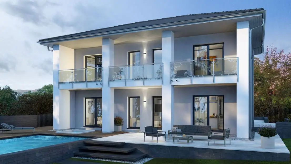 Stadtvilla - Hausansicht -- OKAL Haus - Wohnen wie auf dem Olymp! Mediterranes Flair trifft modernes Design