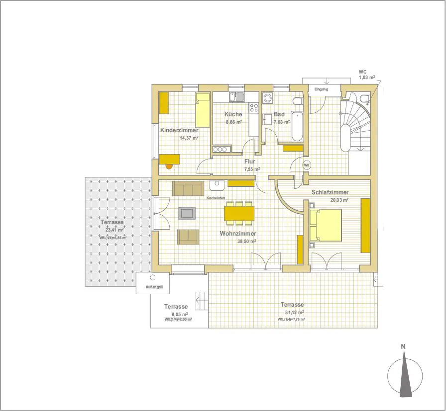 Grundriss EG -- Ruhig gelegene 3-Zimmer-Wohnung mit großem Garten in Grafing b. München (S4)