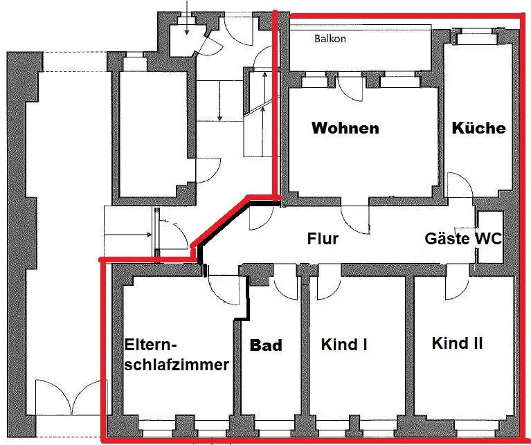 Grundriss -- ***Erstbezug nach Sanierung*** Großzügige 4-Raum Wohnung mit Fußbodenheizung und Balkon