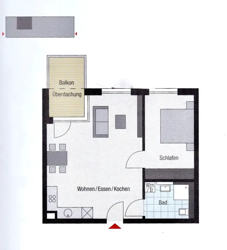 Plan Wohnung -- 2-Zimmer-Wohnung mit Balkon in Tübingen (Erstbezug) mit Einbauküche !
