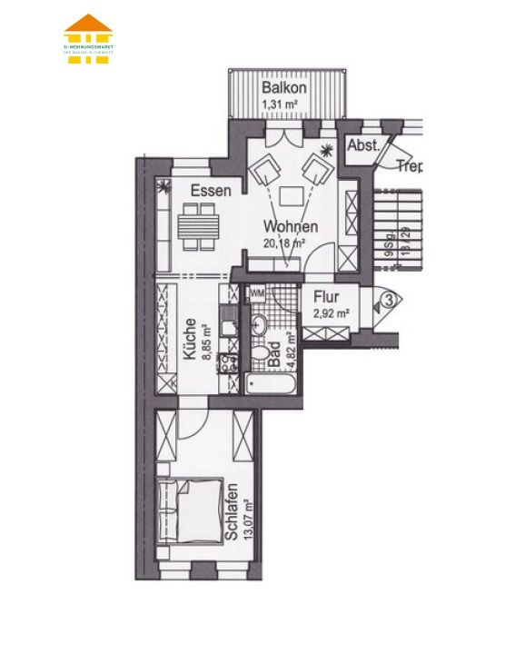 Grundriss -- Hübsche 2-Raum-Wohnung in beliebter Wohnlage mit Balkon!