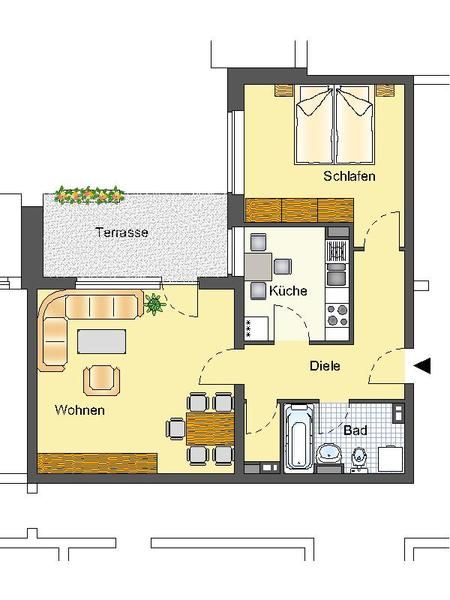 Grundriss -- Helle 2 Zimmer Wohnung mit Loggia im 2. OG.