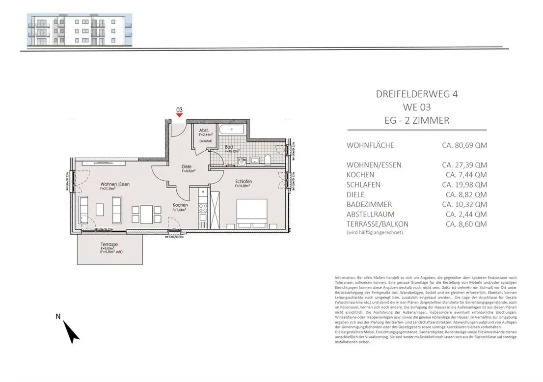 Grundriss -- Idyllisch gelegene Neubauwohnung inkl. Einbauküche und PKW-Stellplatz
