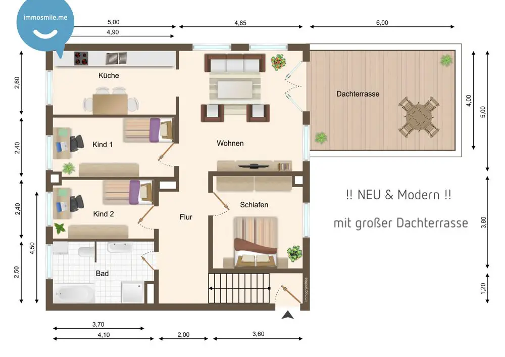 1698_Grundriss -- Dachterrasse • Tageslichtbad • Wanne/Dusche • Stellplatz • 4-Zimmer Wohnung in Wittgendorf • TOP!