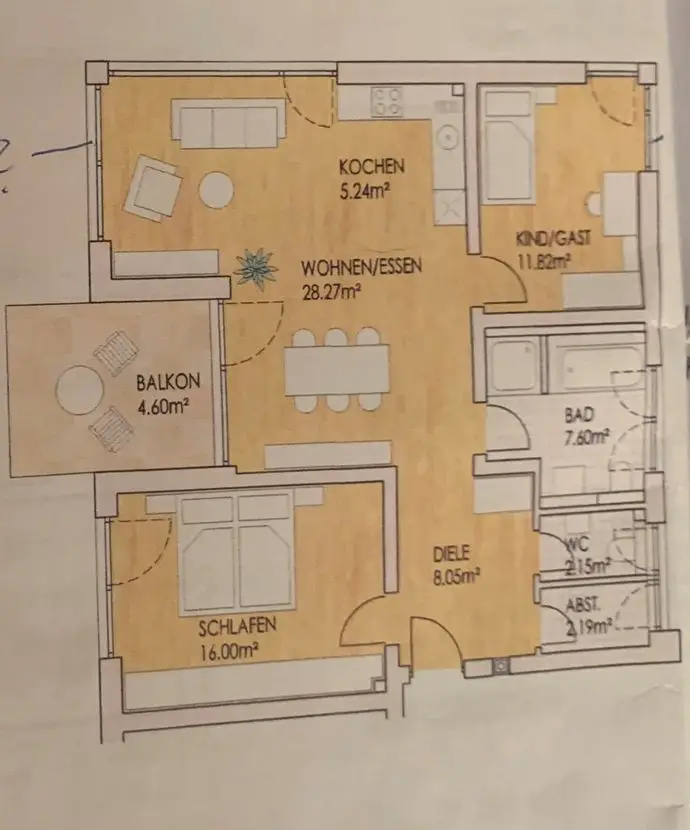 Grundriss -- Erstbezug mit Einbauküche und Balkon: schöne 3-Zimmer-Wohnung in Beimerstetten