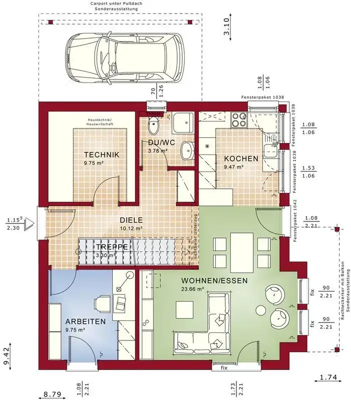 Grundriss EVO 136 V5 EG  -- Ein eigenes Haus bedeutet individueller Freiraum. Fertighäuser von Bien-Zenker