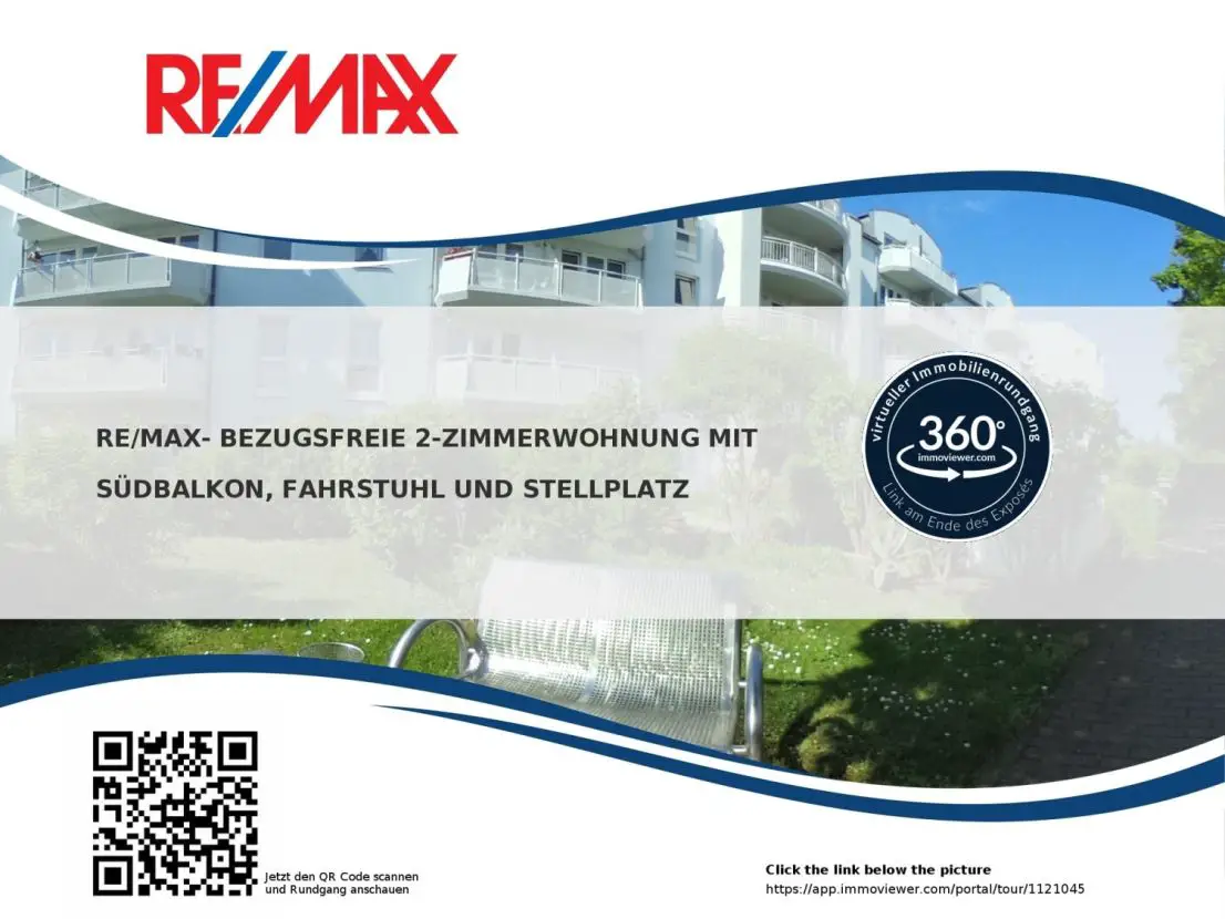 Virtueller Rundgang -- RE/MAX- Bezugsfreie 2-Zimmerwohnung mit Südbalkon, Fahrstuhl und Stellplatz