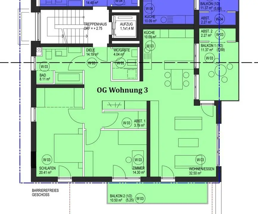 Grundriss der Wohnung -- Barrierefreie Drei-Zimmerwohnung mit Aussicht - Erstbezug 