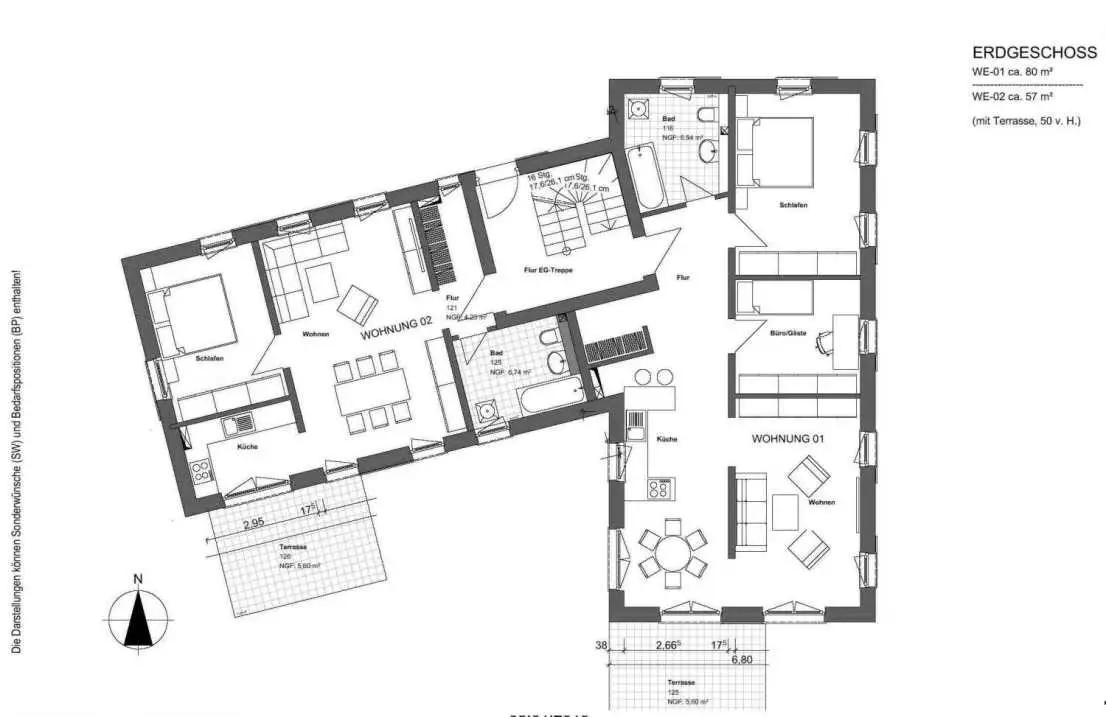 Erdgeschoss -- 3 Zimmer- Wohnung mit Terrasse und Garten in modernem Neubau
