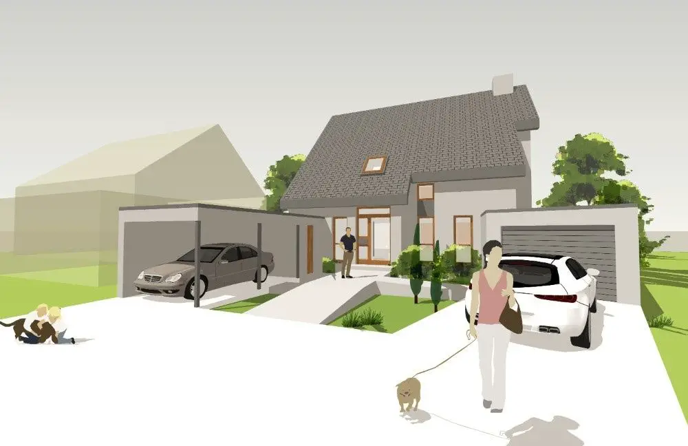 Hausansicht -- Freistehendes Einfamilienhaus mit Keller, Garage und Carport