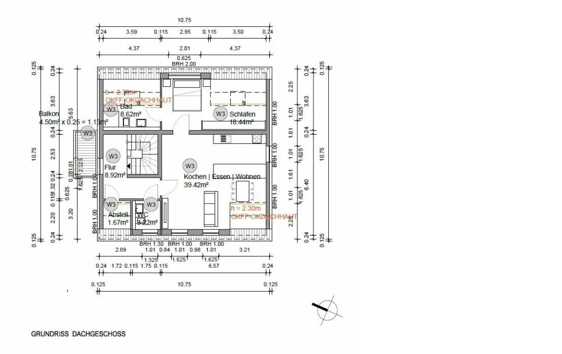 Grundriss DG -- Jockgrim: projektierte Neubau DG Wohnung mit Balkon und Stellplatz