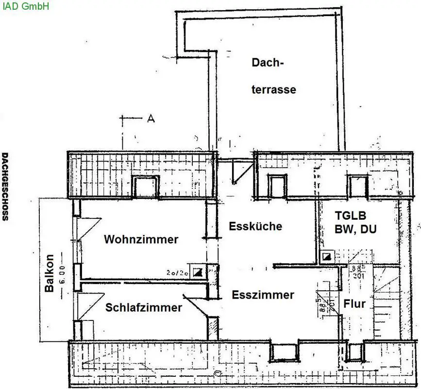 Grundriss DG -- Ein- oder Mehrfamilienhaus 5 Z / 2 K / 2 TGLB, 2 Balkone, 1 Dachterrasse, Garten, 2 Garagen
