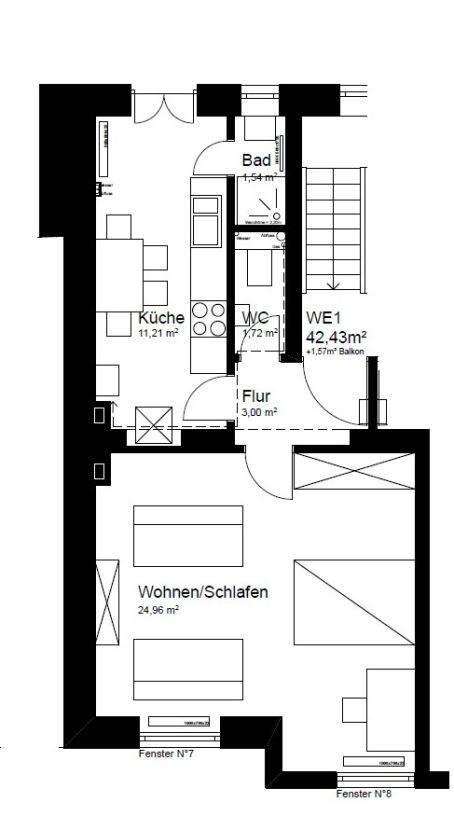 Grundriss -- Geräumige 1-Zimmerwohnung in Mainz-Neustadt!