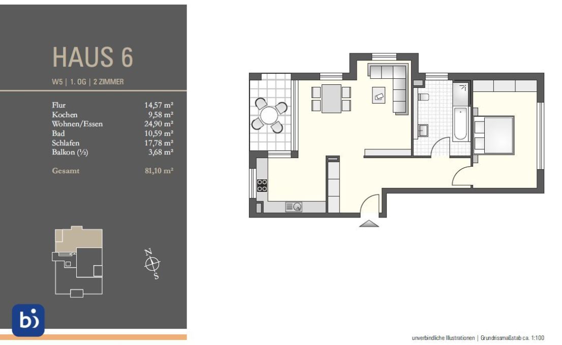 Grundriss -- Erstbezug: stilvolle 2-Zimmer-Wohnung mit EBK und Balkon in Radolfzell