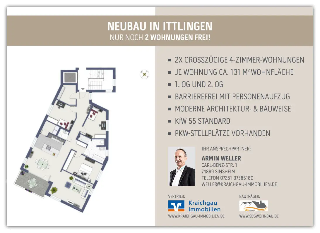Anzeige -- Ittlingen: Nur noch 2 Wohnungen mit je 131 m² frei! Modern und zeitgemäß - im Zentrum (# 4251d)