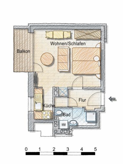  -- Sanierte 1-Zimmer-Wohnung mit Balkon und Teil-Nordseeblick