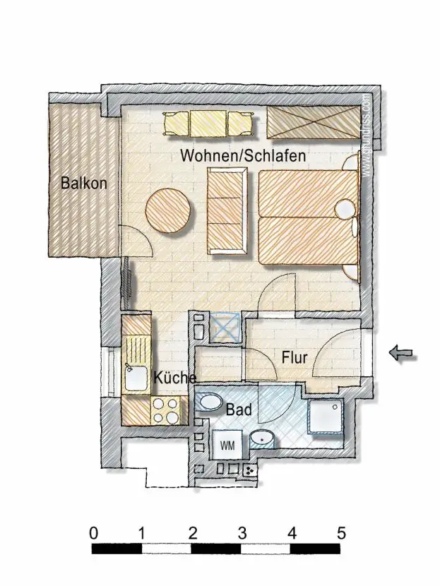 620790001502_100 -- Sanierte 1-Zimmer-Wohnung mit Balkon und Teil-Nordseeblick