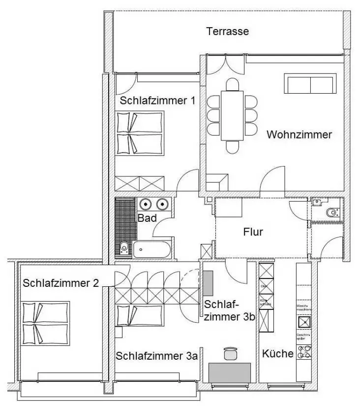Grundriss (Ist-Zustand) -- Modern sanierte 5-Zimmer-Eigentumswohnung in Marienthal
