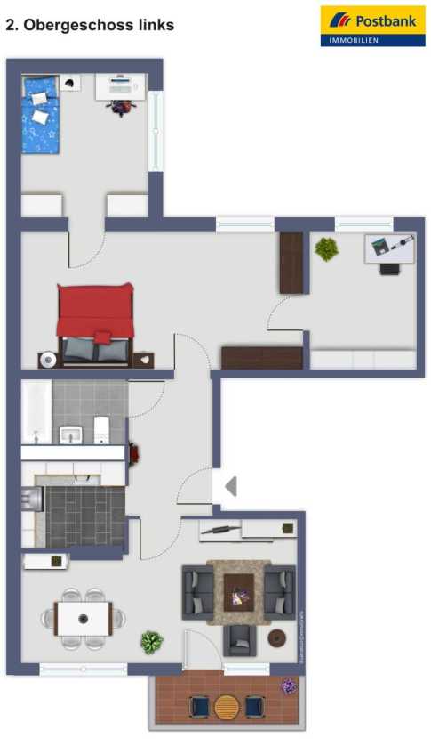 Möblierter Grundriss -- Kapitalanlage oder Wohnen mit Weitblick - Beides ist möglich