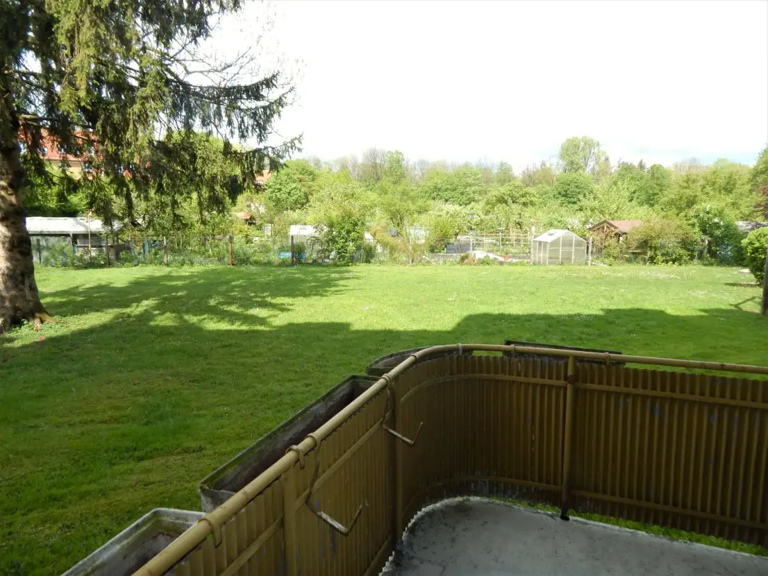 Blick vom Balkon -- Sonnige 3-Zimmer-Wohnung mit Blick ins Grüne - Nähe Tierpark und Flaucher