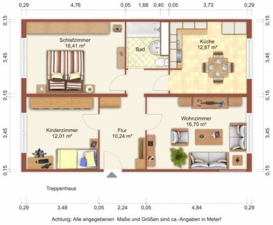  -- drei Zimmer mit großer Küche