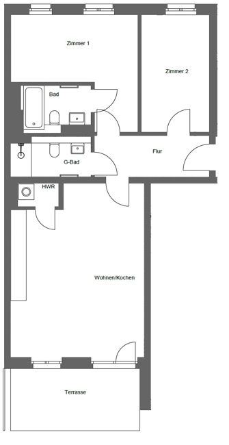 Grundriss -- **NEU** 3-Zimmerwohnung mit Terrasse, Parkett, Fußbodenheizung und Einbauküche