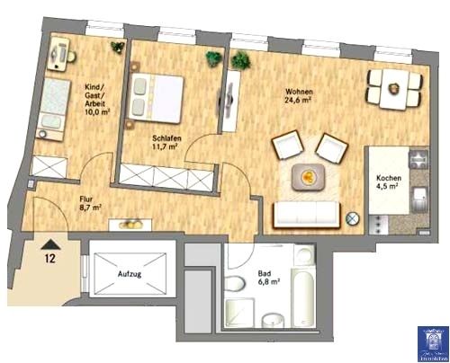 Der Grundriss der Wohnung -- Charmante Wohnung mit EBK, hochwertig und modern im Erstbezug im Palais City One!