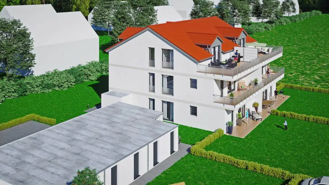 Hausansicht -- Moderne / hochwertige barrierefreie Dachgeschosswohnung mit großer Dachterrasse (Neubau)