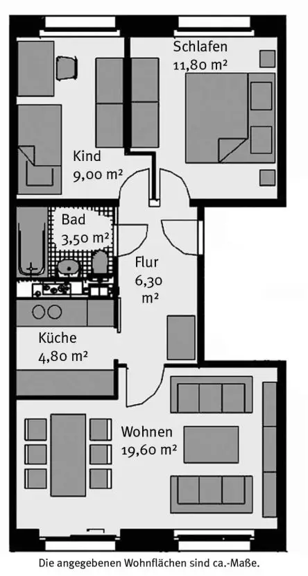 Grundriß -- 3-Raum-Wohnung im Herzen des Leipziger Musikviertels